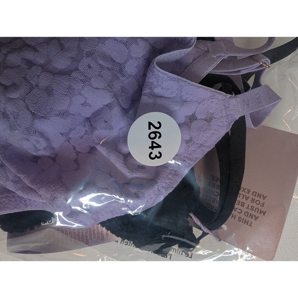 Savage x Fenty lot Of 2 Flocked Logo Unlined Demi Bra Black Purple sz 36C - Picture 5 of 5
